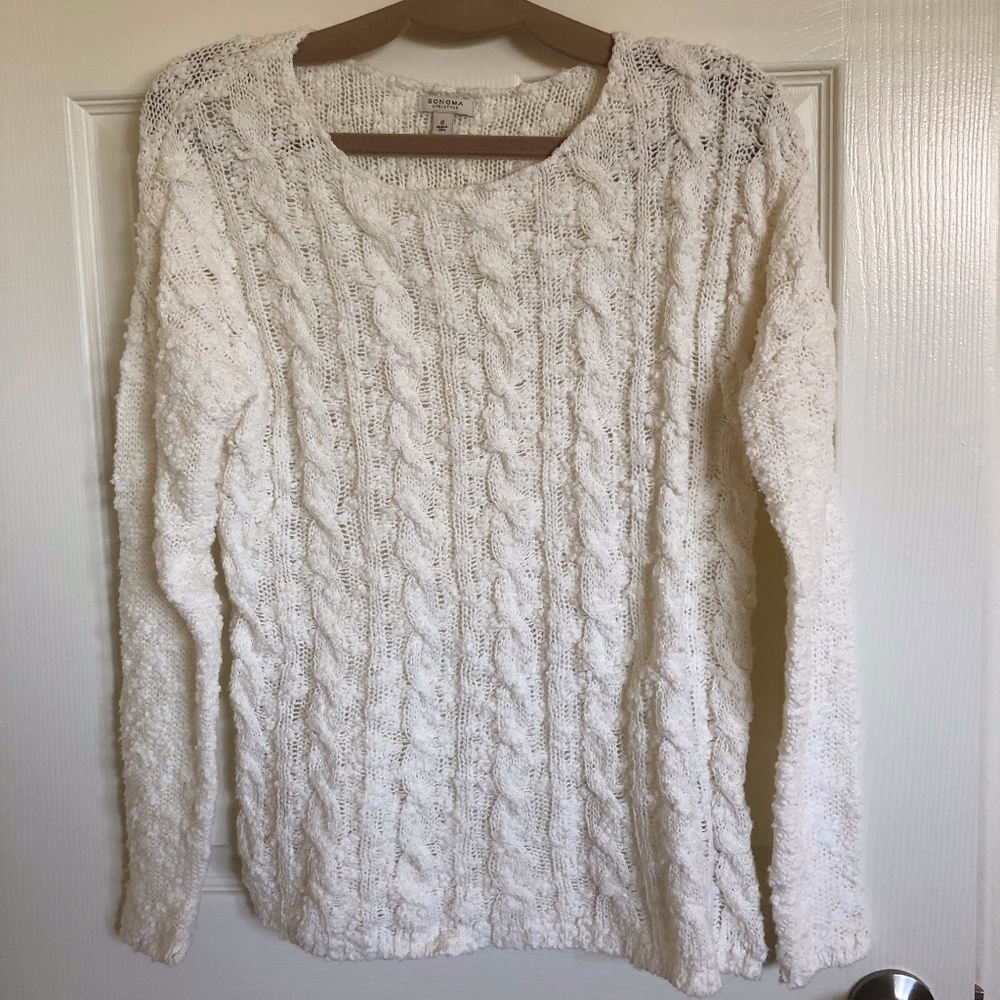 Sonoma White Cable Knit Sweater NWOT Small